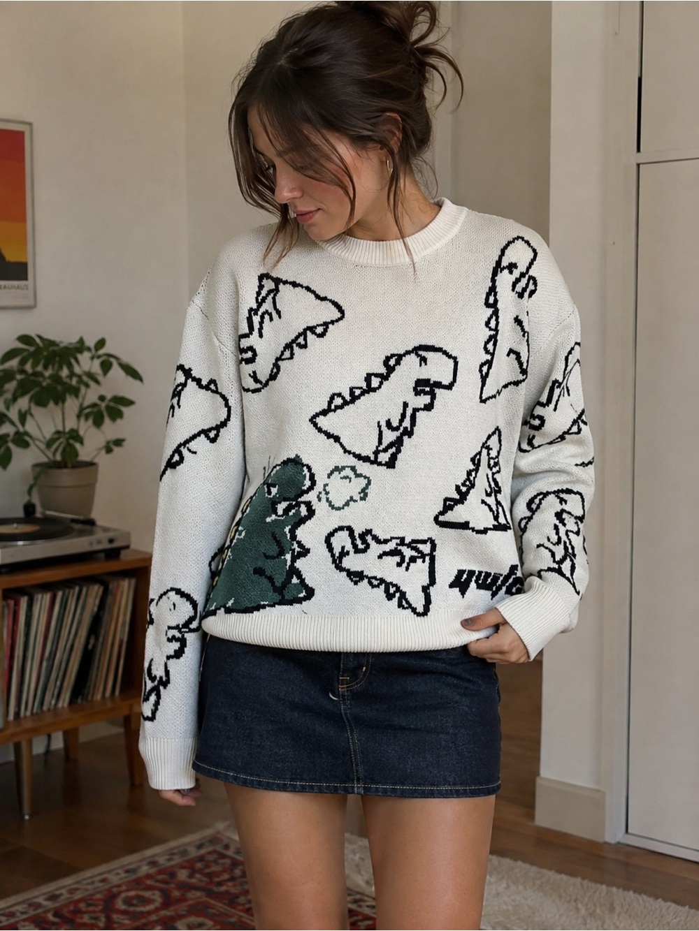 Aelfric Eden Vintage Y2K Dinosaur Graphic Knit Sweater